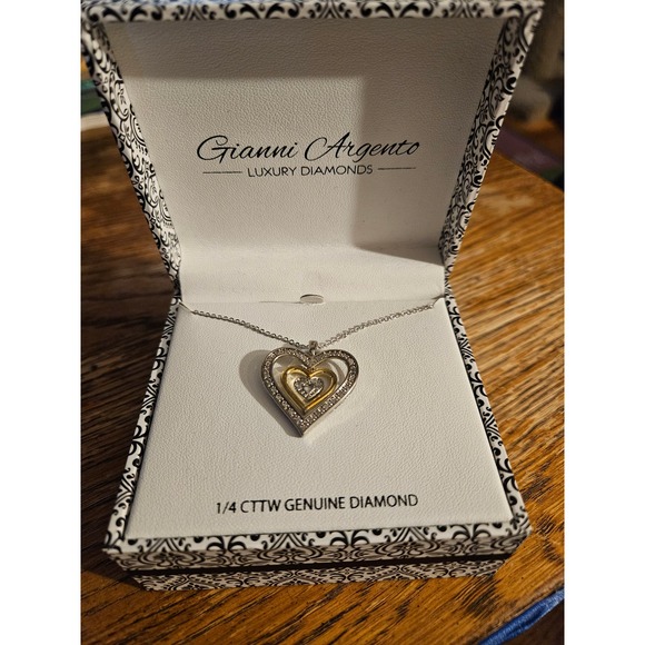 NEW! Gianni Argento Two-Tone 1/4ct. Genuine Diamond Heart Pendant Necklace - Picture 3 of 8